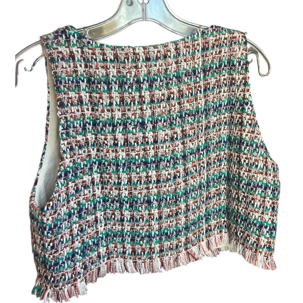 Storia Preppy Crop Tweed Button Up Vest Size: Large - Picture 4 of 5